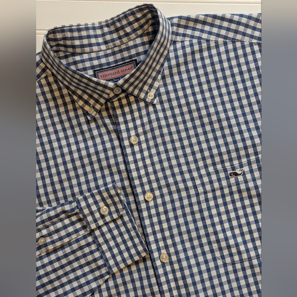Vineyard Vines Tucker Shirt Men's XL Blue Checked Long Sleeve Button Down Logo